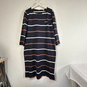 Barbour Womens Striped Oyster Dress Navy Size 12 Casual 3/4 Sleeve Back Zip New